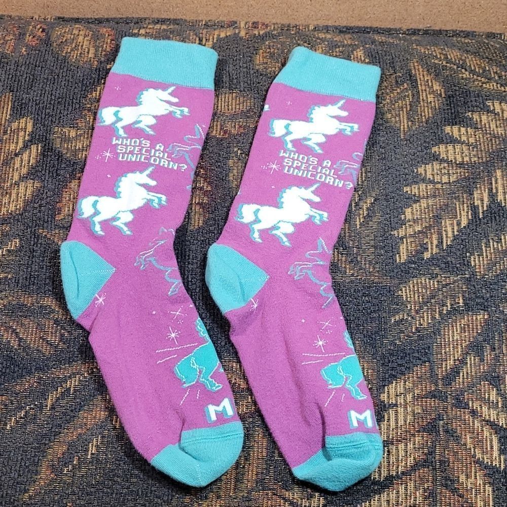 Who's A Special Unicorn- ME!- Purple and Aqua Novelty Socks